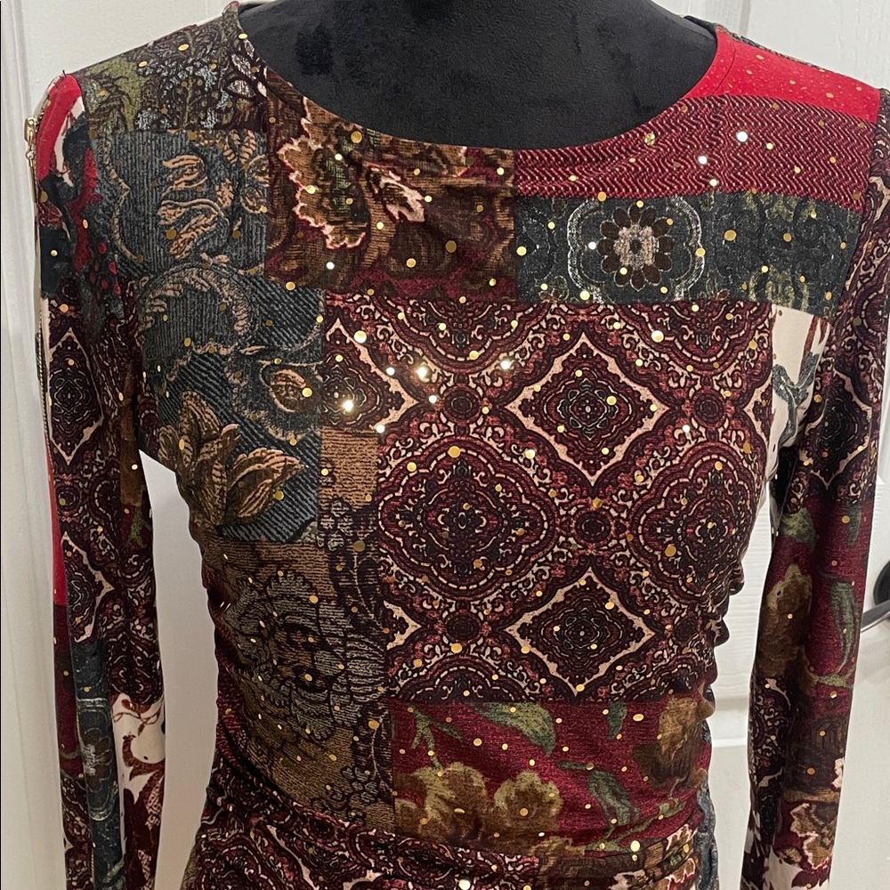Joseph Ribkoff Multicolor Patchwork Long Sleeve Blouse Size 4